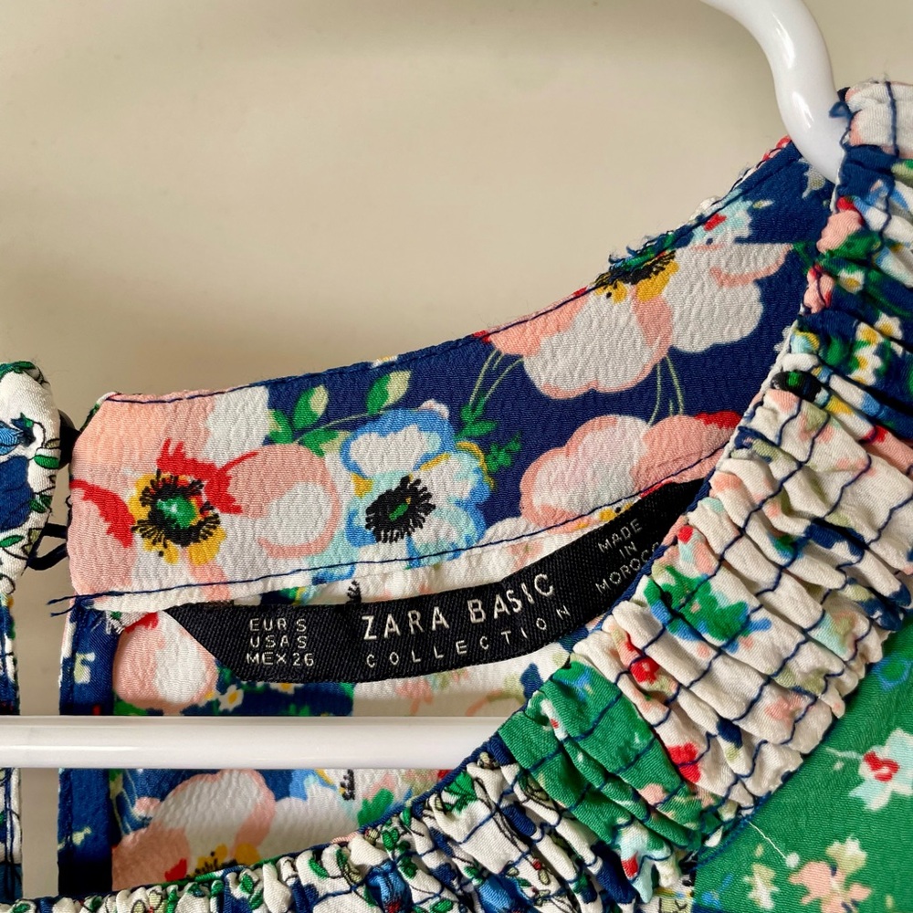 Zara Basic Floral Patchwork Off Shoulder Dress Bl… - image 4